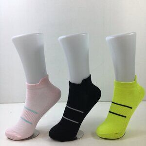 Womens Ankle Socks Set 3 Striped Pink Black Neon Yellow Blue Gray